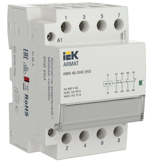 IEK ARMAT Контактор модульный KMR 40А 230В AC 2НО 2НЗ AR-KMR10-040-22-230