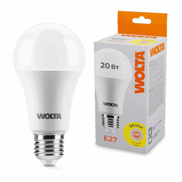 Светодиодная лампа WOLTA 25Y65BL20E27 20Вт 3000К E27