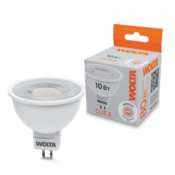 Светодиодная лампа WOLTA WSTD-MR16-220V10W4KGU5.3-L с линзой 10Вт 4000K GU5.3