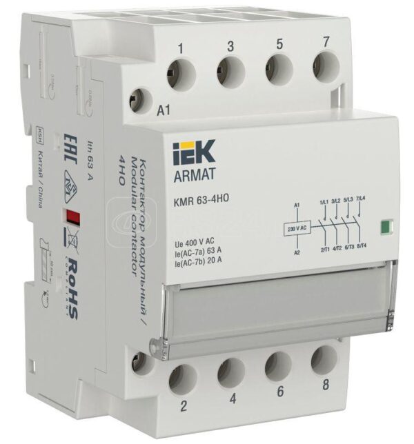 IEK ARMAT Контактор модульный KMR 63А 230В AC 4НО
AR-KMR10-063-40-230