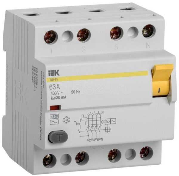 IEK KARAT Выключатель дифференциальный ВД1-63 (УЗО) 4Р 63А 30мА
MDV10-4-063-030