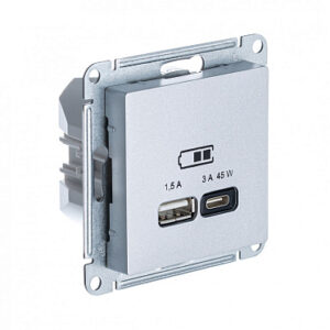 Systeme Electric AtlasDesign Алюминий USB Розетка A + тип-C 45W высокоскор.заряд. QC,PD, мех. SE ATN000329