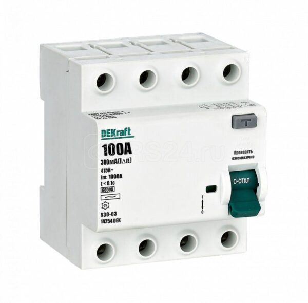 14254DEK Выкл. диф. тока УЗО03-6кА-4P-100А-300-AC
