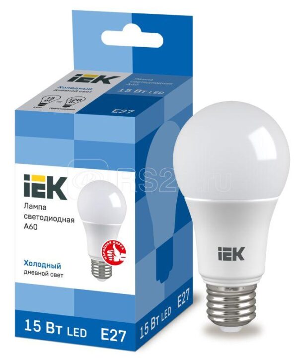 "IEK Лампа светодиодная ECO A60 шар 15Вт 230В 6500К E27 LLE-A60-15-230-65-E27"