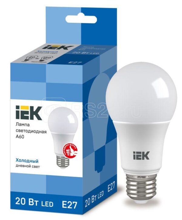"IEK Лампа светодиодная ECO A60 шар 20Вт 230В 6500К E27 LLE-A60-20-230-65-E27"