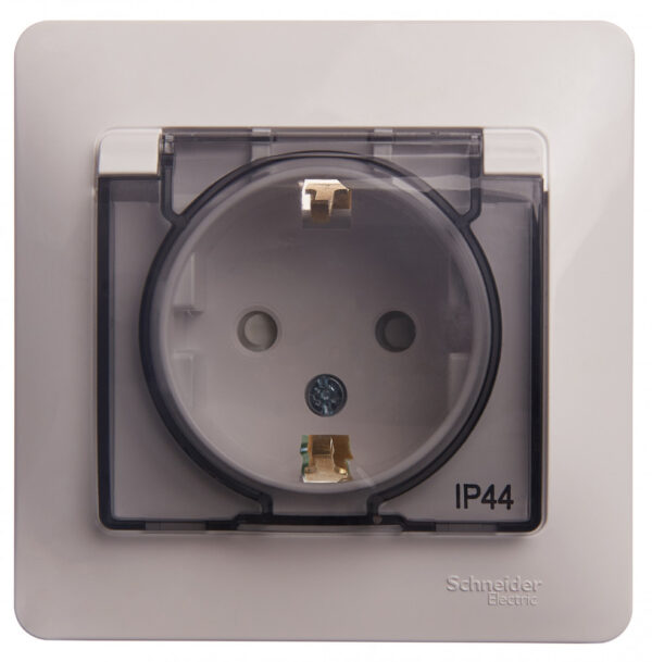 Systeme Electric Glossa Бел Розетка с/з со шторками с крышкой, IP44 (в сборе с рамкой)
SE GSL000148
