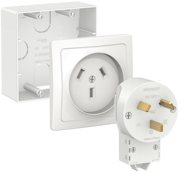 Systeme Electric Blanca наруж Бел Комплект силовой 32 А, 250 В: розетка, вилка, подъемная коробка
SE BLNSK003231