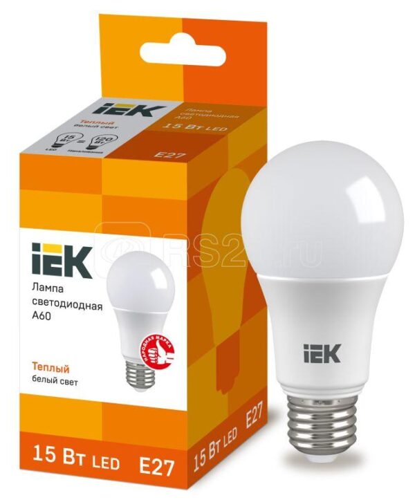 IEK Лампа светодиодная ECO A60 шар 15Вт 230В 3000К E27
LLE-A60-15-230-30-E27