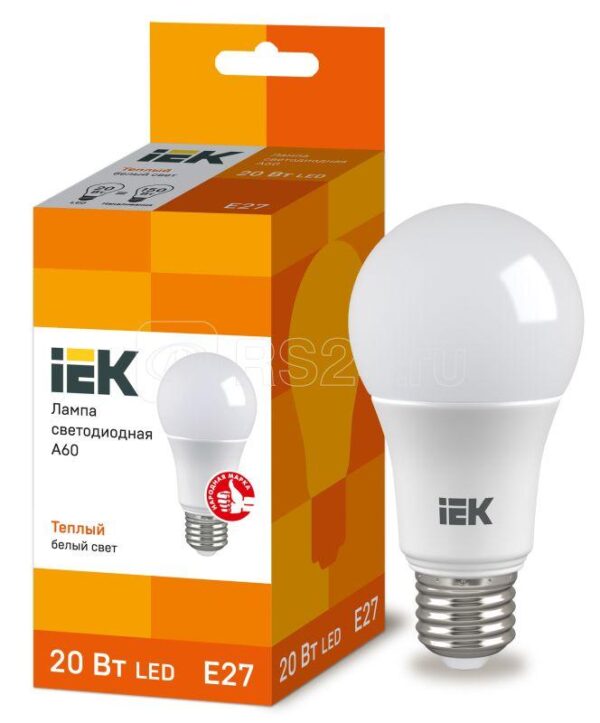 IEK Лампа светодиодная ECO A60 шар 20Вт 230В 3000К E27
LLE-A60-20-230-30-E27