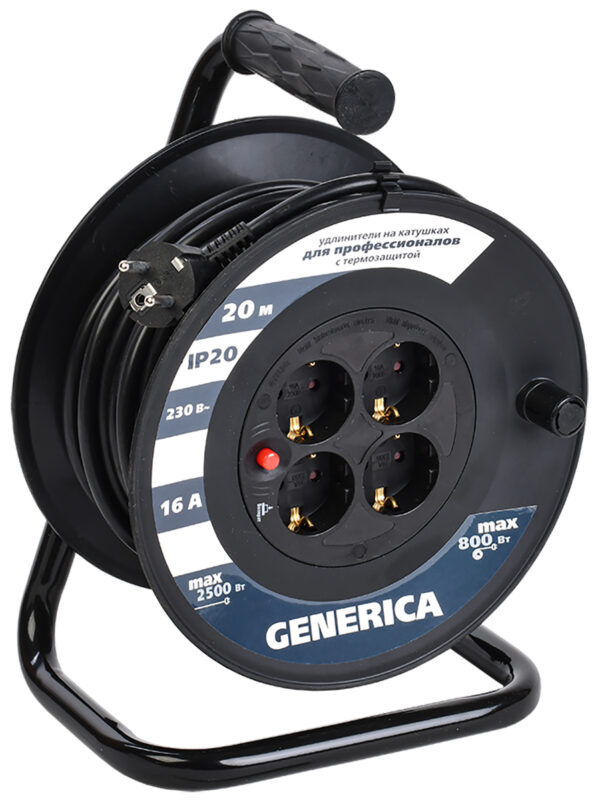 IEK GENERICA Катушка УК20 с т/з 4 места 2P+PE/20м 3х1,5мм2 WKP20-16-04-20-G