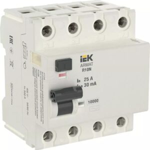 IEK ARMAT ВДТ R10N 4P 25А 30мА тип AC
AR-R10N-4-025C030