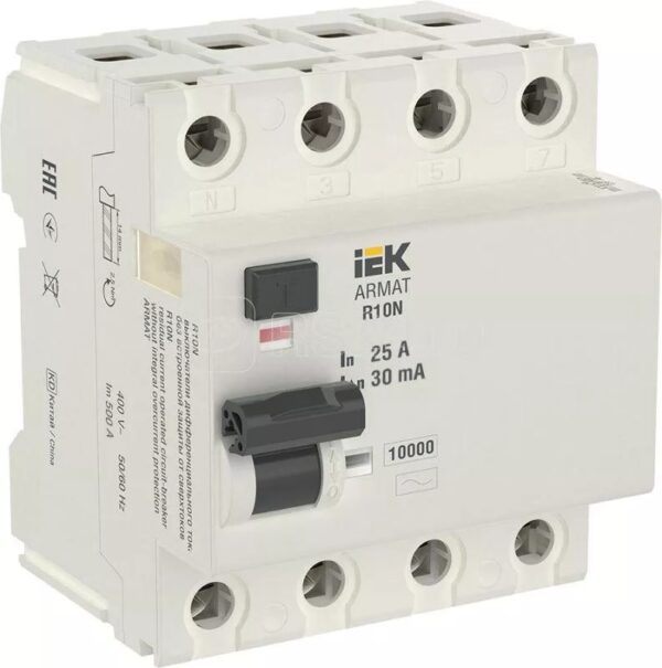 IEK ARMAT ВДТ R10N 4P 25А 30мА тип AC
AR-R10N-4-025C030