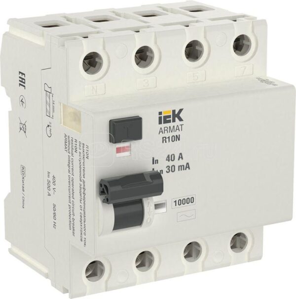 IEK ARMAT ВДТ R10N 4P 40А 30мА тип AC
AR-R10N-4-040C030