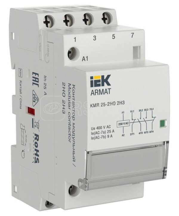 IEK ARMAT Контактор модульный KMR 25А 230В AC 2НО 2НЗ
AR-KMR10-025-22-230
