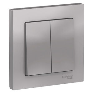 Systeme Electric AtlasDesign Алюминий Выключатель 2-клавишный сх.5, 10АХ, в сборе SE ATN000352