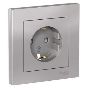 Systeme Electric AtlasDesign Алюминий Розетка с/з со шторками, 16А, в сборе SE ATN000344