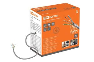 Кабель витая пара u/utp cat 5e 4х2х24awg (305м) solid, ПВХ, серый tdm