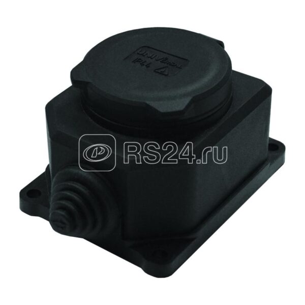 Розетка настенная 1-м 1ф "КОМПАКТ" с загл IP44 16А каучук черный UNIVersal 3032