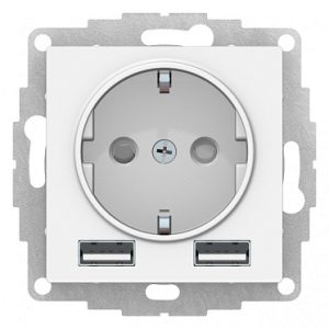 Atn000130 Розетка 16А с 2 usb a+a, мех, белый