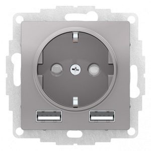 Atn000330 Розетка 16А с 2 usb a+a, мех, алюминий