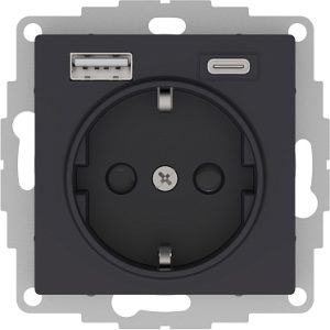 Atn001032 Розетка 16А c 2 usb a+С, мех, карбон