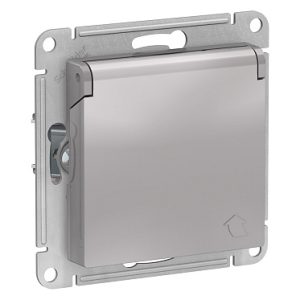Systeme electric atlasdesign Алюминий Розетка с/з, со шторками, с крышкой, 16А, в сборе se atn000346