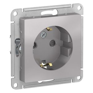 Systeme electric atlasdesign Алюминий Розетка с/з со шторками, 16А, механизм se atn000345