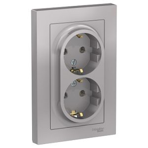 Systeme electric atlasdesign Алюминий Розетка с/з двойная, 16А, в сборе se atn000324