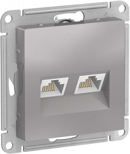Systeme electric atlasdesign Алюминий Розетка двойная компьютерная rj45+rj45, кат.5e, механизм se at