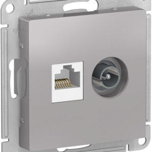 Systeme electric atlasdesign Алюминий Розетка двойная комп+ТВ, rj45+tv, кат.5e, механизм se atn00038