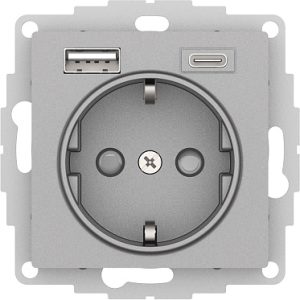 Systeme electric atlasdesign Алюминий Розетка 16А с usb a+c (5В/2,4А/3 А, 2х5В/1,5А), мех se atn0003