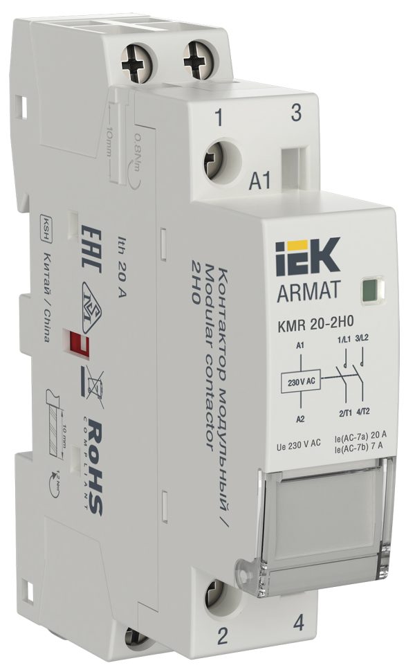 Iek armat Контактор модульный kmr 20А 230В ac 2НО ar kmr10 020 20 230