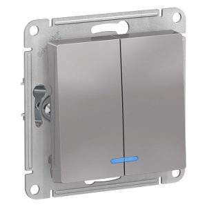 Systeme electric atlasdesign Алюминий Выключатель 2 клавишный с подсветкой, сх.5а, 10АХ, механизм se