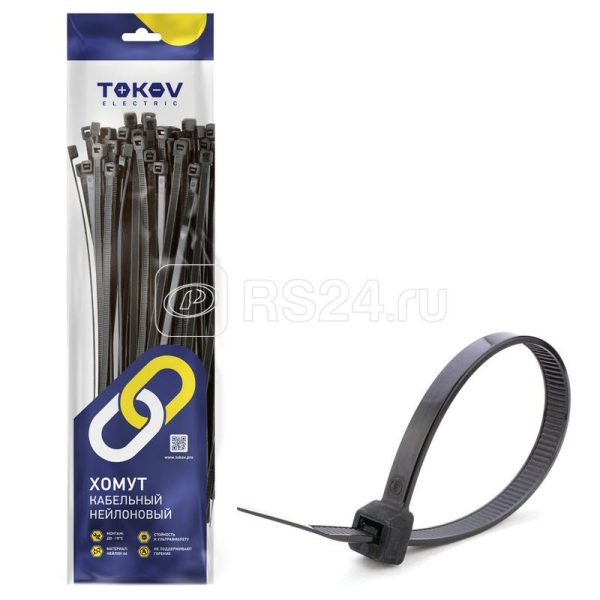 Хомут кабельный нейлоновый черн. 4.8х200 (уп.100шт) tokov electric tke hns 4.8 200 b/100