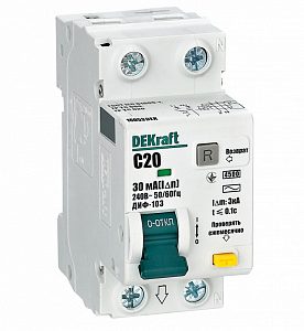 Dekraft Дифференциальный автомат (АВДТ) 1Р+n 20А 30мА тип ac х ка c ДИФ 103 4.5кА 16053dek