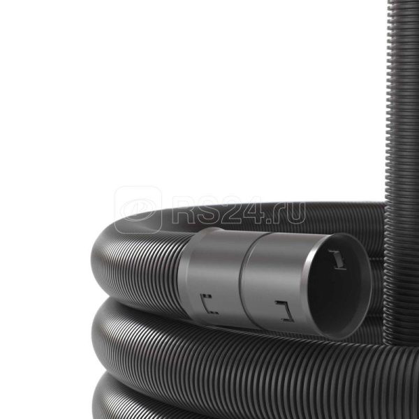 Труба двустенная ПНД гибкая для открытой прокладки d40мм sn23 450Н ПВ 0 УФ с протяжкой (уп.100м) чер