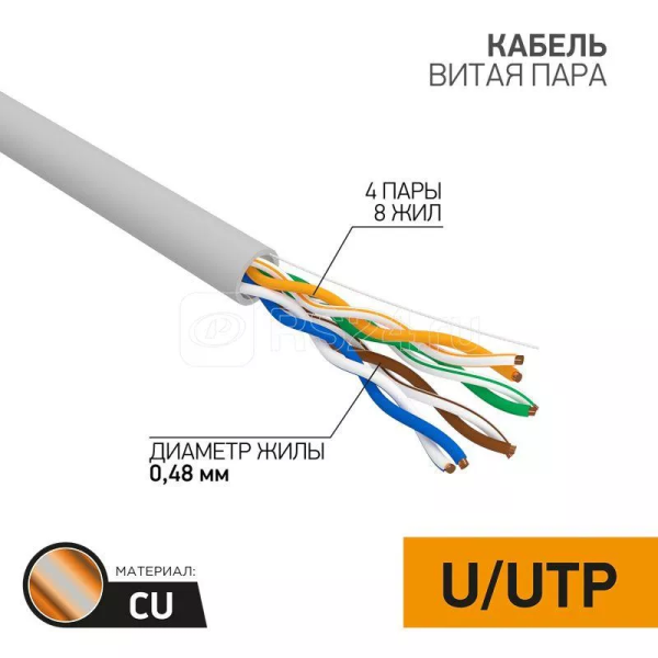 Кабель витая пара U/UTP кат.5E 4х2х24AWG медь сер. (м) PROCONNECT 01